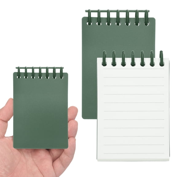 Uxcell 3x5" Aesthetic Pocket Notebooks, 2Pcs Spiral Notepads with Lined Pages Plastic Ring Portable Flip Notes Mini Note Pads Bulk 80 Sheets/160 Pages Lined Memo for Office at Work, Green