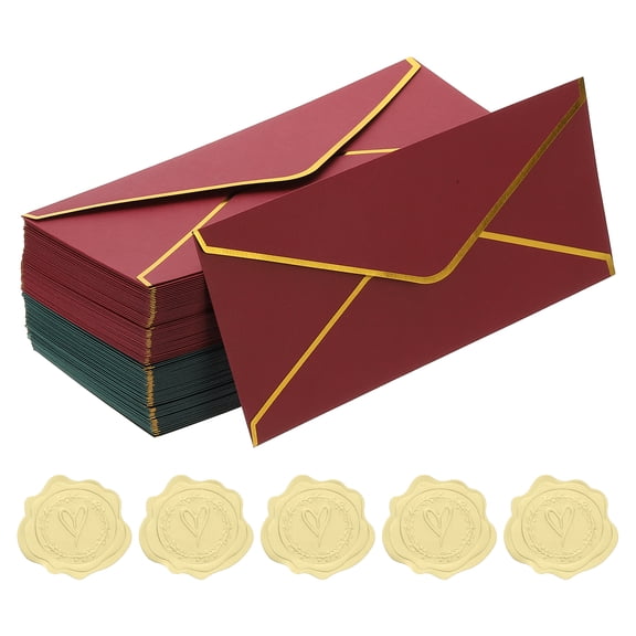 Uxcell 4 1/8 x 9 1/2 Inch Envelopes with Gold Border, 100 Pack V Flap Invitation Business Mailing Envelopes with Gold Stickers for Office Wedding Cards Gift Photos Graduation, 2 Colors