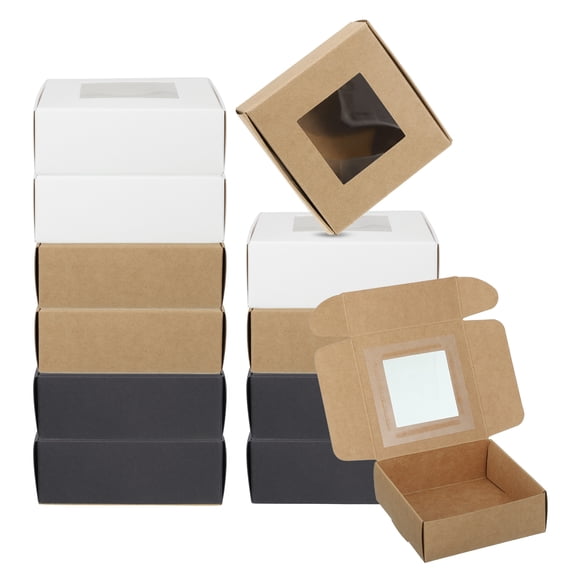 Uxcell 4.1"x4.1"x1.6" Paper Soap Box with Window, 30 Pack Black/White/Kraft