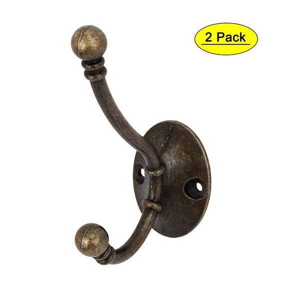 Uxcell 4.25" Length Metal Vintage Wall Mount Clothes Double Hooks, 2 Pack