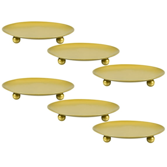 Uxcell 4.3" Dia Round Decorative Candle Plate Base Holders Iron Gold 6Pcs