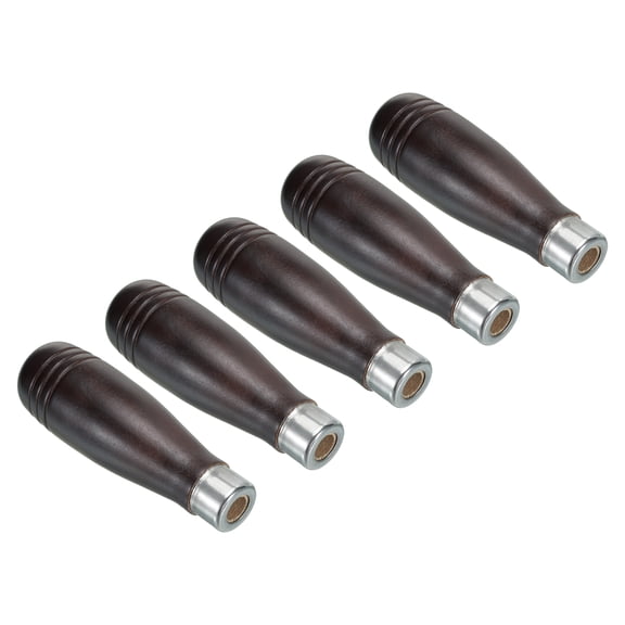 Uxcell 4.3 Inch Wood File Handle, 5Pack File Cutting Tool File Handle Replacement for 0.39" Diameter File, Dark Brown