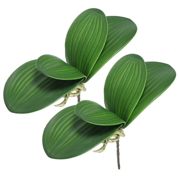 Uxcell 4.3 inch Faux Orchid Leaves Real Touch 4 Petals Artificial Phalaenopsis Leaf Green Plant Stem 2 Pack Green