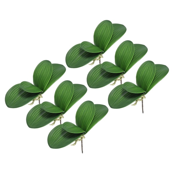 Uxcell 4.3 inch Faux Orchid Leaves Real Touch 4 Petals Artificial Phalaenopsis Leaf Green Plant Stem 6 Pack Green