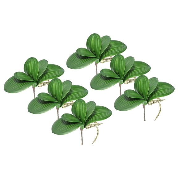 Uxcell 4.3 inch Faux Orchid Leaves Real Touch 5 Petals Artificial Phalaenopsis Leaf Green Plant Stem 6 Pack Green