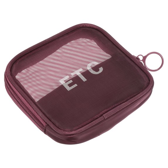 Uxcell 4.3"x4.3"x0.8" Travel Mesh Toiletry Bag Makeup Cosmetic Bag Zipper Pouch Dark Red
