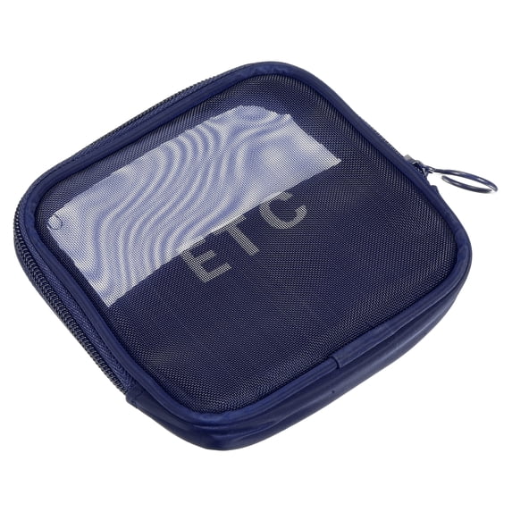 Uxcell 4.3"x4.3"x0.8" Travel Mesh Toiletry Bag Makeup Cosmetic Bag Zipper Pouch Navy Blue