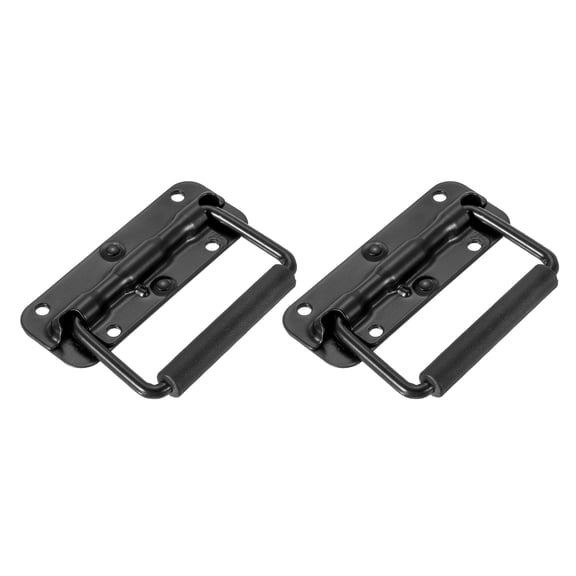 Uxcell 4.3inch Spring Loaded Handle, 2 Pcs Folding Heavy Duty Toolbox Pull Chest Handles With Rubber Surface Mount Folding Grip for Toolbox Chest Case Crates Storage Boxes, Black