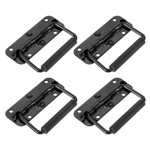 Uxcell 4.3inch Spring Loaded Handle, 4 Pcs Folding Heavy Duty Toolbox Pull Chest Handles With Rubber Surface Mount Folding Grip for Toolbox Chest Case Crates Storage Boxes, Black