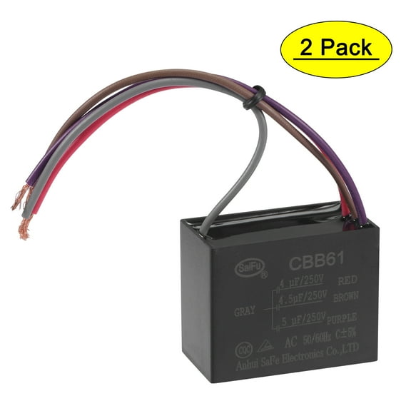 Uxcell 4/4.5/5uF 250V AC 4 Wires CBB61 Ceiling Fan Capacitors 2 Pack