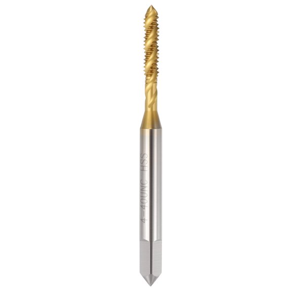Uxcell 4-40 UNC Spiral Flute Thread Tap - M2 High Speed Steel Right Hand Thread Tap Titanium Finish Screw Thread Milling Machine Taps Threading Tapping