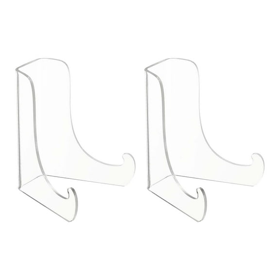 Uxcell 4.5 Inch Acrylic Plate Display Stand, 2 Pack Medium Clear Easel Plate Holder Picture Stands for Display Frames Card Picture CD Book Challenge Coin(Square Tripod)