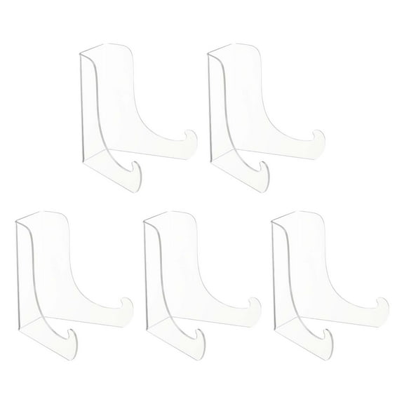 Uxcell 4.5 Inch Acrylic Plate Display Stand, 5 Pack Medium Clear Easel Plate Holder Picture Stands for Display Frames Card Picture CD Book Challenge Coin(Square Tripod)