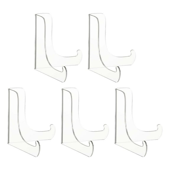 Uxcell 4.5 Inch Acrylic Plate Display Stand, 5 Pack Medium Clear Easel Plate Holder Picture Stands for Display Frames Card Picture CD Book Challenge Coin(Tripod)