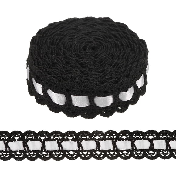 Uxcell 4/5 Inch Eyelet Lace Trim Crochet Lace Fabric Trim Floral Embroidered Ribbons by the Yard for Sewing Dress Apron Pillow Clothes Bag Decor, (Black / White 3 Yards)