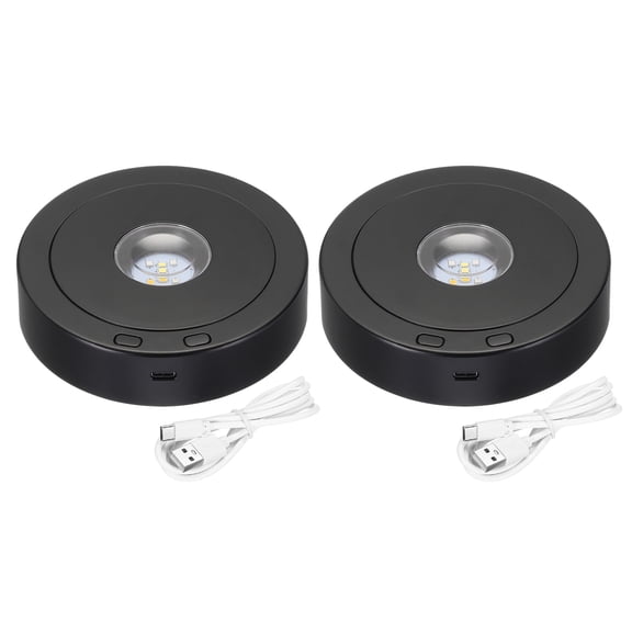 Uxcell 4.5" x 3.5" Rotating Display Stand 2 Set LED Light Base Spinner Pedestals with 4 Revolving & 8 Light Modes