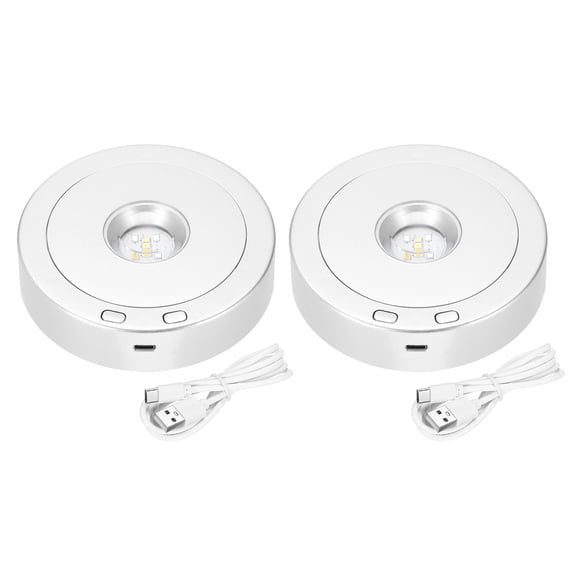 Uxcell 4.5"x3.5" Rotating Display Stand 2 Set LED Light Spinner Pedestals with 4 Revolving & 8 Light Modes Silver Tone