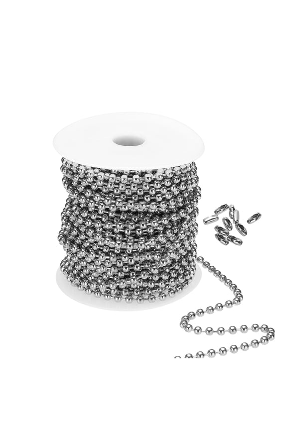 4.5mm x 56ft 304 Stainless Steel Ball Chain, Ball Chain Bead with 100 Pcs Matching Connector Clasp for DIY Crafts