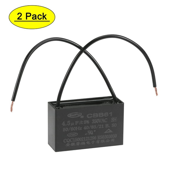 Uxcell 4.5uF 350V AC 2 Wires CBB61 Ceiling Fan Capacitors 2 Pack