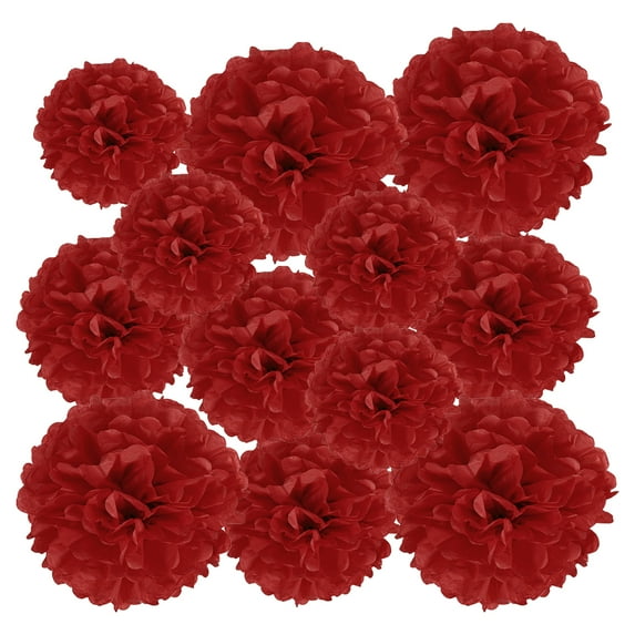 Uxcell 3.94"/5.91"/7.87" Tissue Pom Poms Flower Paper Flower Ball for Wedding Bridal Shower Birthday Party Backdrop Decoration 12Pcs Red