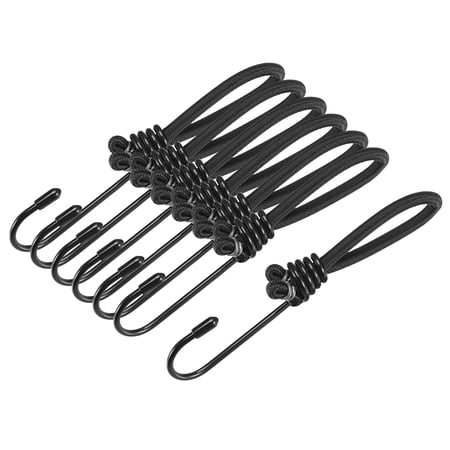 Uxcell 4.7 Inch Buckle Canopy Fix Elastic Rope with Hooks Black 10 Pack
