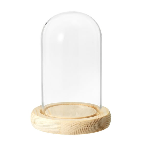 Uxcell 4.7"x2.8" Clear Cloche Glass Dome Glass Bell Jar Display Case Tabletop Centerpiece with Wooden Base