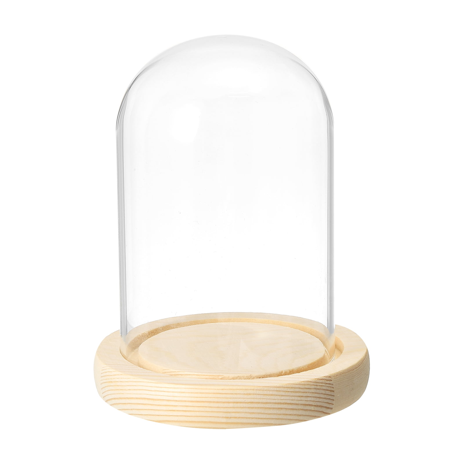 Clear Glass Cloche Dome with Natural Wood Base, 4.7" x 3.1"