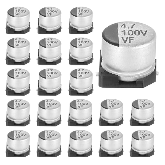 Uxcell 4.7uF 100V Aluminum Electrolytic Capacitors, Low Impedance Surface Mount Device Electrolytic Capacitor for TV Computer Circuit Board DIY Electronic Projects, 6.3x5.4mm, 20pcs