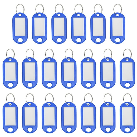 Uxcell Plastic Key Tags with Split Ring Label Window Identifiers ID Keychain Tags for Name Luggage Navy Blue