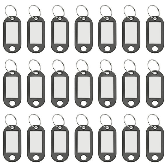 Uxcell Plastic Key Tags with Split Ring Label Window Identifiers ID Keychain Tag for Name Luggage Black