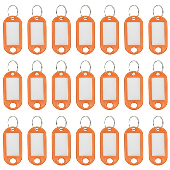 Uxcell Plastic Key Tags with Split Ring Label Window Identifiers ID Keychain Tag for Name Luggage Orange