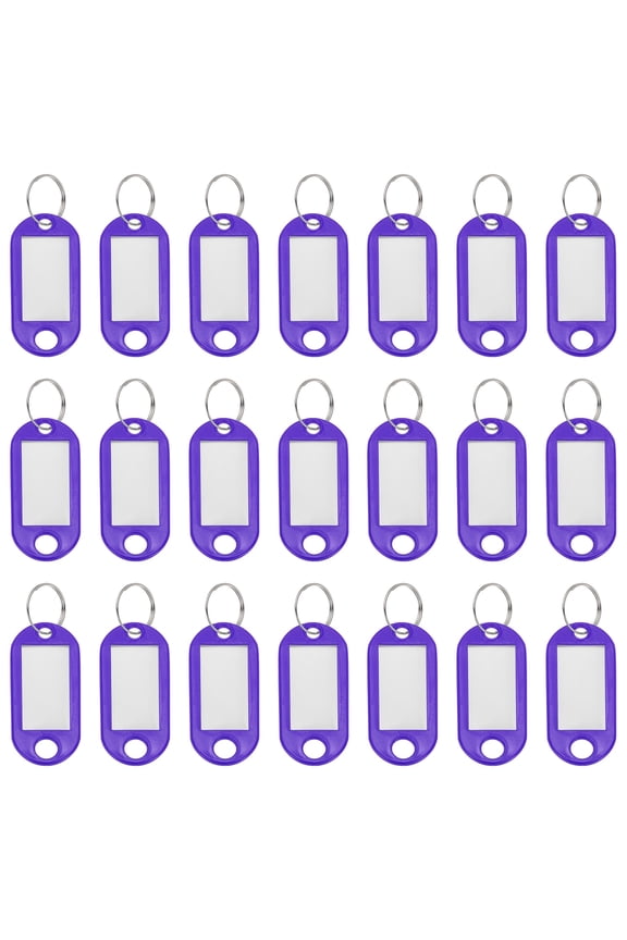 Plastic Key Tags with Split Ring Label Window Identifiers ID Keychain Tag for Name Luggage Purple