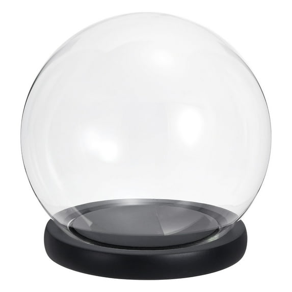 Uxcell 4.9" Clear Cloche Glass Dome Glass Bell Jar Globe Display Case with Black Wooden Base