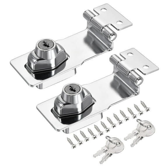 Uxcell 4" 90 Degree Twist Knob Keyed Different Hasp Lock, Silver 2 Pack