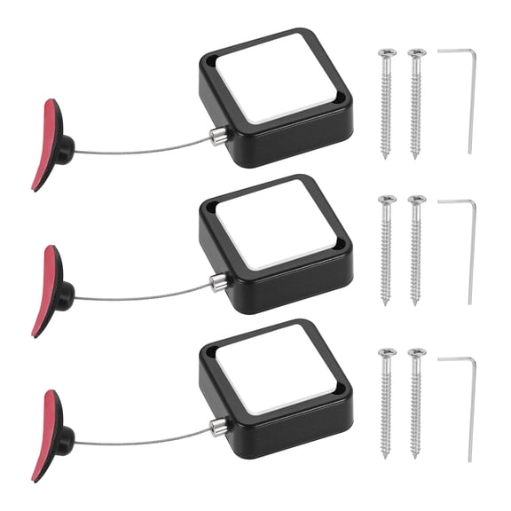 Uxcell 4.9ft (1.5M) Retractable Remote Control Cable Tether 7.05oz, 3PCS Remote Control Security Lanyard Lock Adjustable Locking Leash with Plastic Cap for TV Tablets Showroom, Black