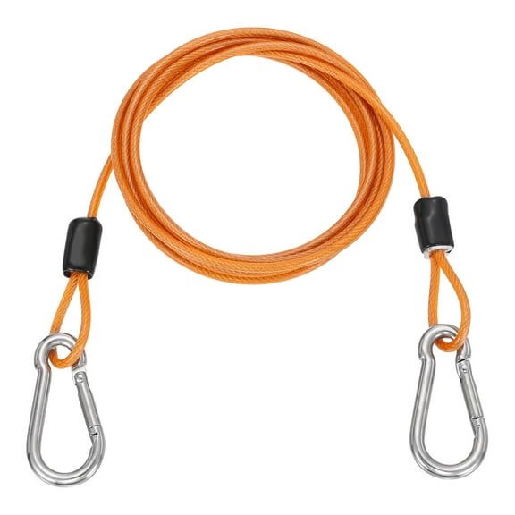 Uxcell 4.9ft (59.1") Security Steel Cable with Snap Hook, 1Pcs Coated Flexible Double Loop Wire Rope Bike Cable Lock Security Chain for Outdoor Travel Luggage, Clear Orange