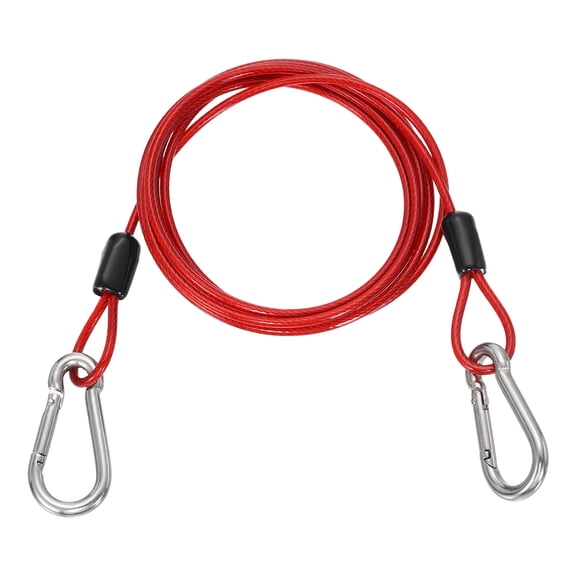 Uxcell 4.9ft (59.1") Security Steel Cable with Snap Hook, 1Pcs Coated Flexible Double Loop Wire Rope Bike Cable Lock Security Chain for Outdoor Travel Luggage, Clear Red