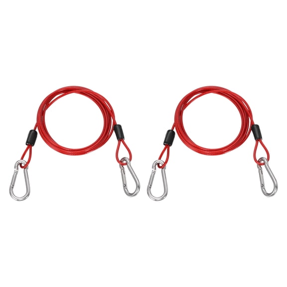 Uxcell 4.9ft (59.1") Security Steel Cable with Snap Hook, 2Pcs Coated Flexible Double Loop Wire Rope Bike Cable Lock Security Chain for Outdoor Travel Luggage, Clear Red
