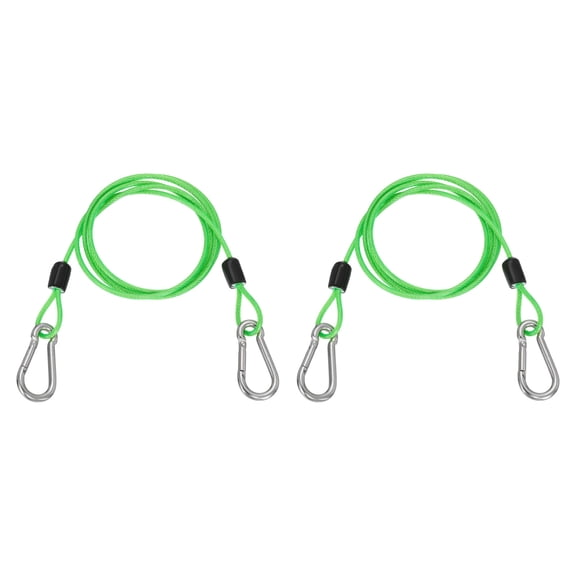 Uxcell 4.9ft (59.1") Security Steel Cable with Snap Hook, 2Pcs Coated Flexible Double Loop Wire Rope Bike Cable Lock Security Chain for Outdoor Travel Luggage, Clear Green