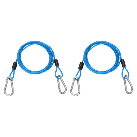 Uxcell 4.9ft (59.1") Security Steel Cable with Snap Hook, 2Pcs Coated Flexible Double Loop Wire Rope Bike Cable Lock Security Chain for Outdoor Travel Luggage, Clear Blue