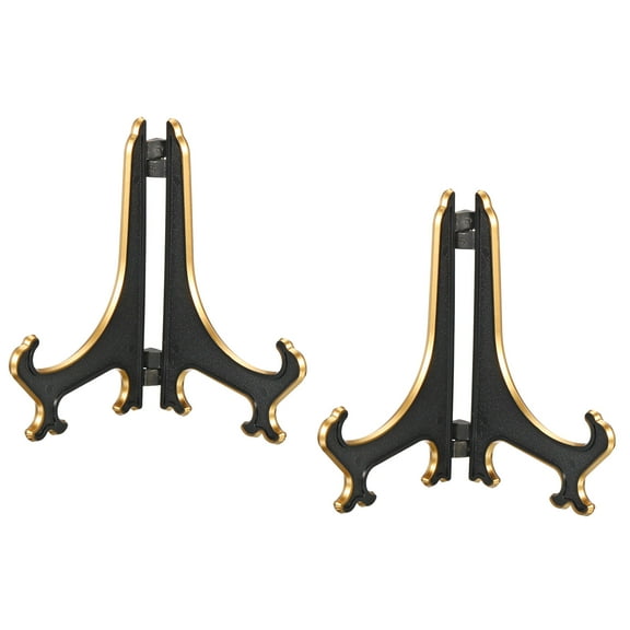 Uxcell 4" Acrylic Decorative Plate Stand Holder, 4 Pack Picture Easel Frame Holder for Displaying Photos Black Gold