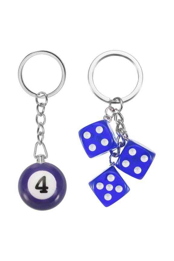 4 Ball Keychain, Lucky 4 Pool Balls with Dice Keychain Creative Keyring Charm Pendant for Bag Wallet Purse Car Cellphone Accessories, Blue