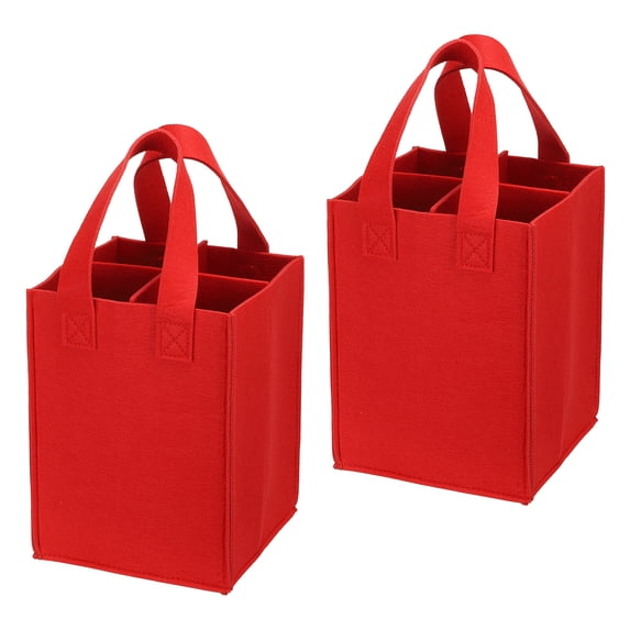 Uxcell 4 Bottle Wine Carrier Tote Bag, 2 Pack Wine Bottle Carrying Bag with Divider Wine Storage Bag, Red