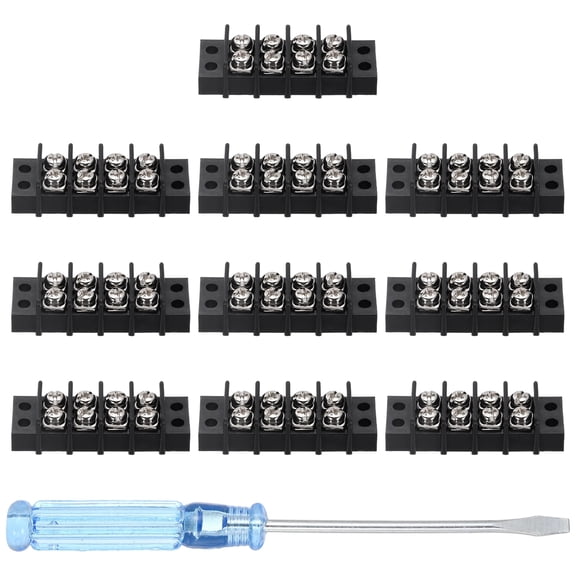 Uxcell 4 Circuits Screw Terminal Blocks, 300V 20A 9.5mm Pitch 4 Positions Dual Rows Terminal Strip with Flat Head Screwdriver for Electrical Wire Connecting, Pack of 10
