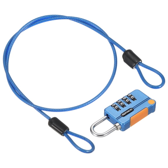 Uxcell 4 Digit Combination Lock Security Cable 1 Set Outdoor Padlock Lock Chain Blue 1.6Ft