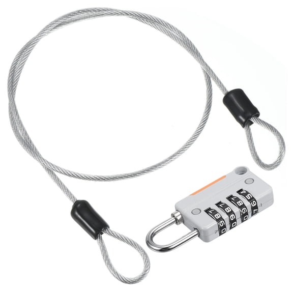 Uxcell 4 Digit Combination Lock Security Cable 1 Set Outdoor Padlock Lock Chain Gray 1.6Ft