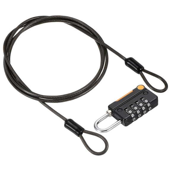 Uxcell 4 Digit Combination Lock Security Cable 1 Set Outdoor Padlock Lock Chain Black 3Ft