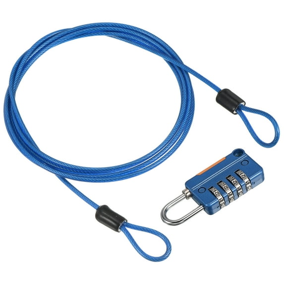 Uxcell 4 Digit Combination Lock Security Cable 1 Set Outdoor Padlock Lock Chain Blue 5Ft