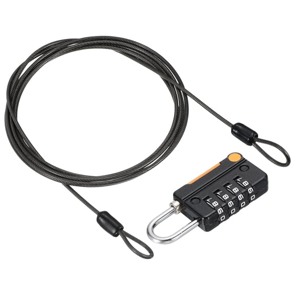Uxcell 4 Digit Combination Lock Security Cable 1 Set Outdoor Padlock Lock Chain Black 6.5Ft