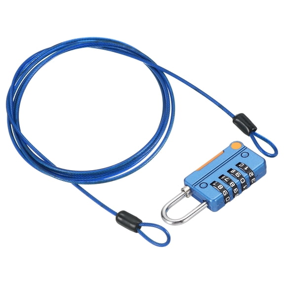Uxcell 4 Digit Combination Lock Security Cable 1 Set Outdoor Padlock Lock Chain Blue 6.5Ft